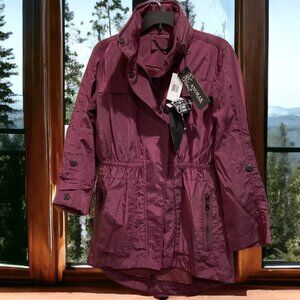 Womens Coat XS Anorak Eggplant Hidden Hood Water Resistant Utility Jacket